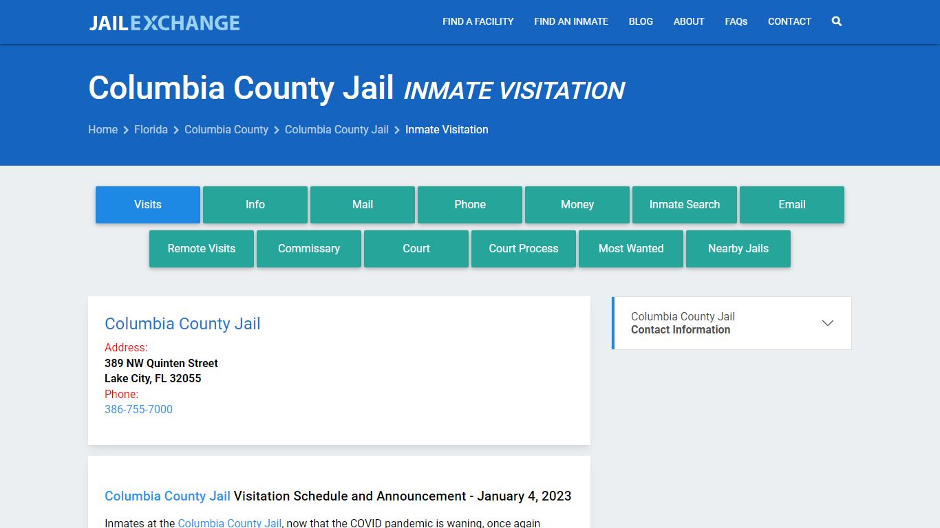 Inmate Visitation - Columbia County Jail, FL - Jail Exchange